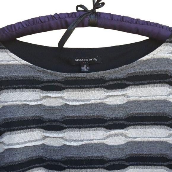 Sharagano Dress Shirt Quilted Bandage Midi Textured Striped Grunge Gray Sz 14 - Picture 7 of 8